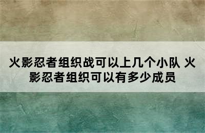 火影忍者组织战可以上几个小队 火影忍者组织可以有多少成员